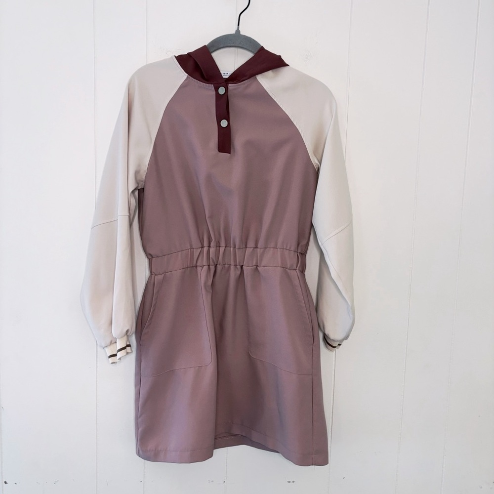 Zara Girls Cream And Mauve Hooded Dress 13